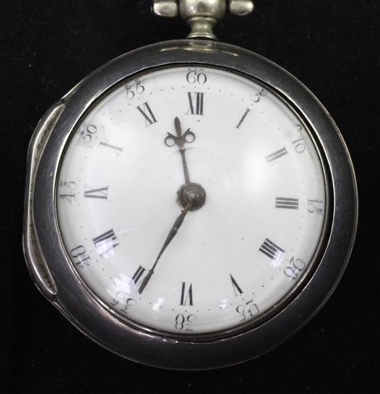 A George III silver pair cased keywind verge pocket watch by F. Lynder, London,